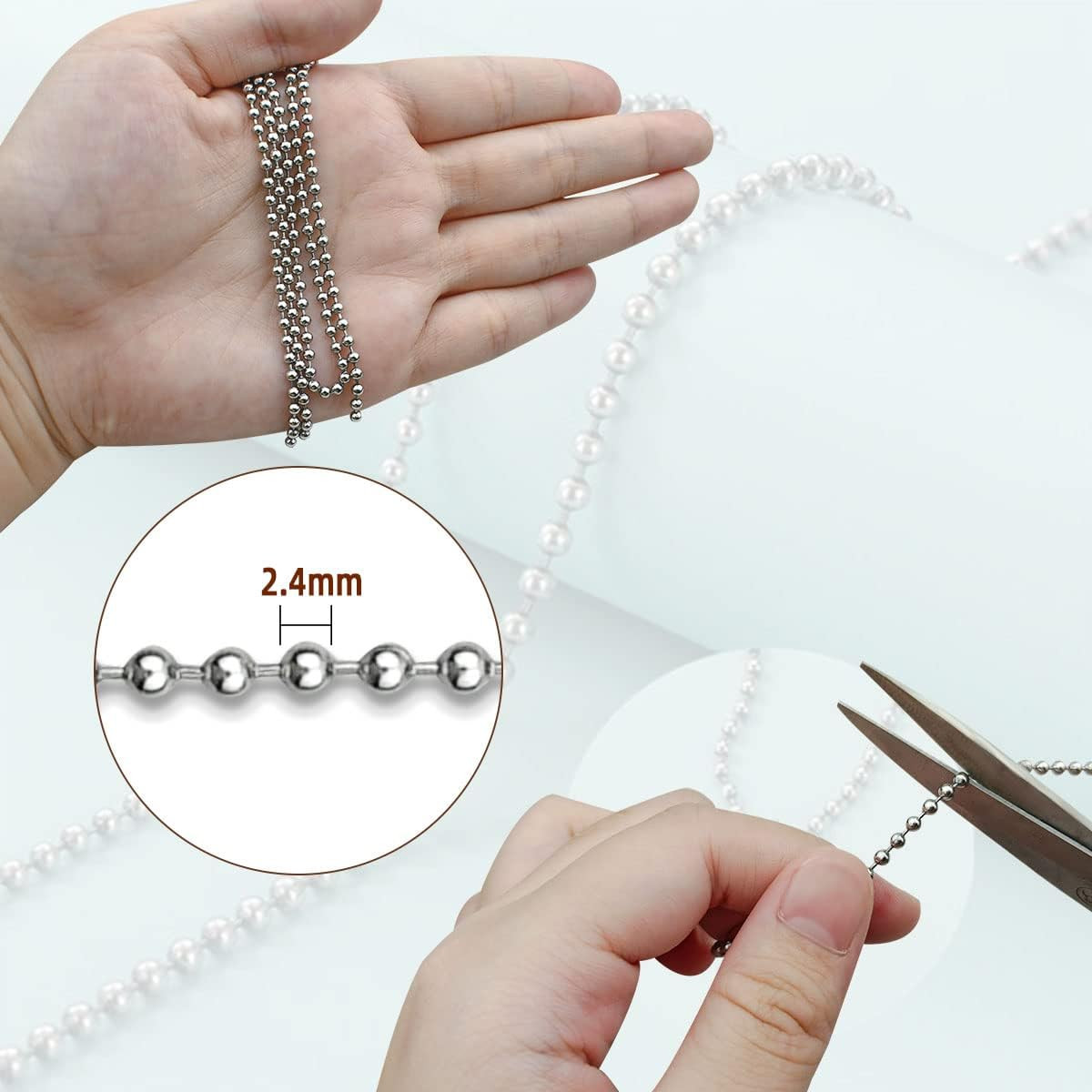 32.8 Feet Stainless Steel Ball Beaded Chain Necklace Chains for Making Jewelry w