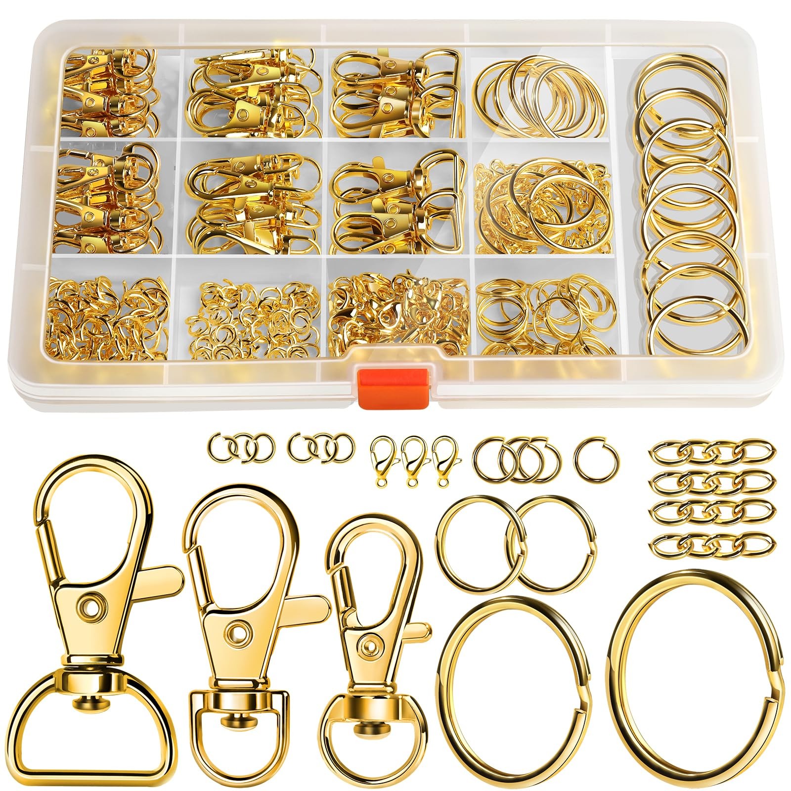 LEOBRO Keychain Making Kit, 265PCS Keychains Clips and Key Rings, B-Gold