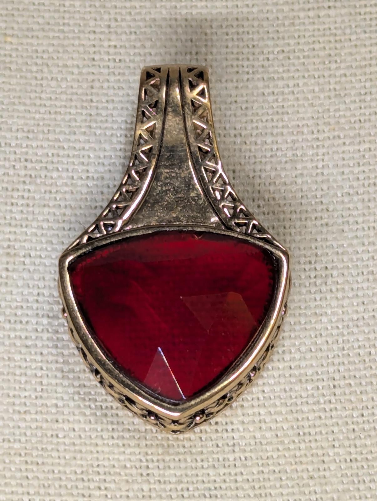 Barse Red Glass Pendant with Intricate Metalwork, Marked “Barse Thailand”