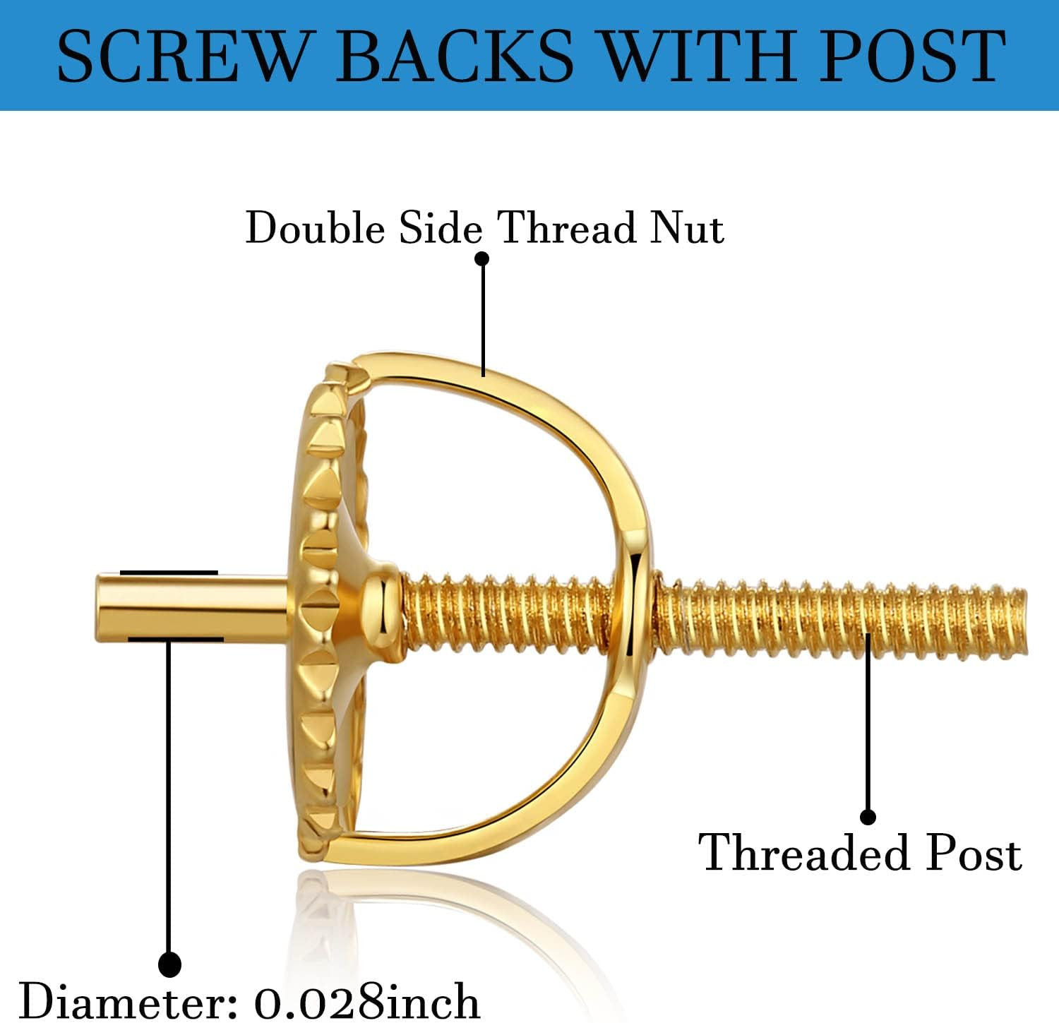 2Pairs Screw on Earring Backs Replacements,14K Gold Plated 925 Silver Secure