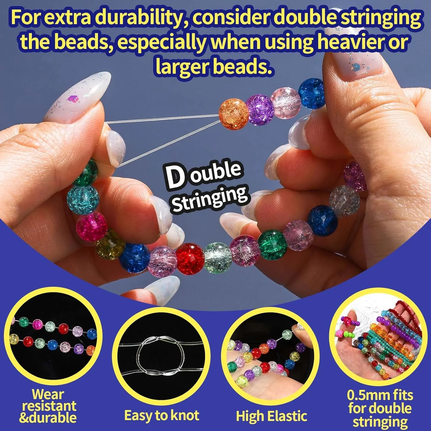 0.5mm Elastic Bracelets Strings Cord, Elastic Crystal Stretch Bead Cord for Jewe