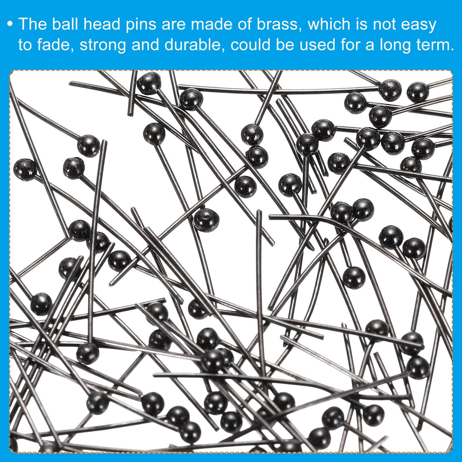 100Pcs Matte Black Ball Head Pins 40mm Wire Head Pins Brass 24 Gauge