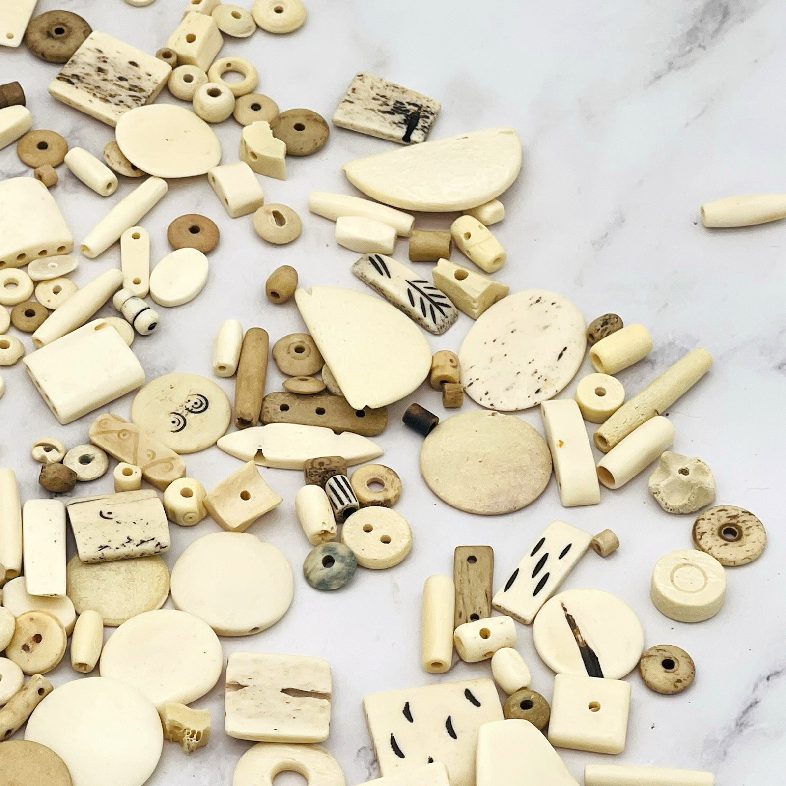 150+ Assorted White Bone Round Tube Buffalo Bone Beads Crafting