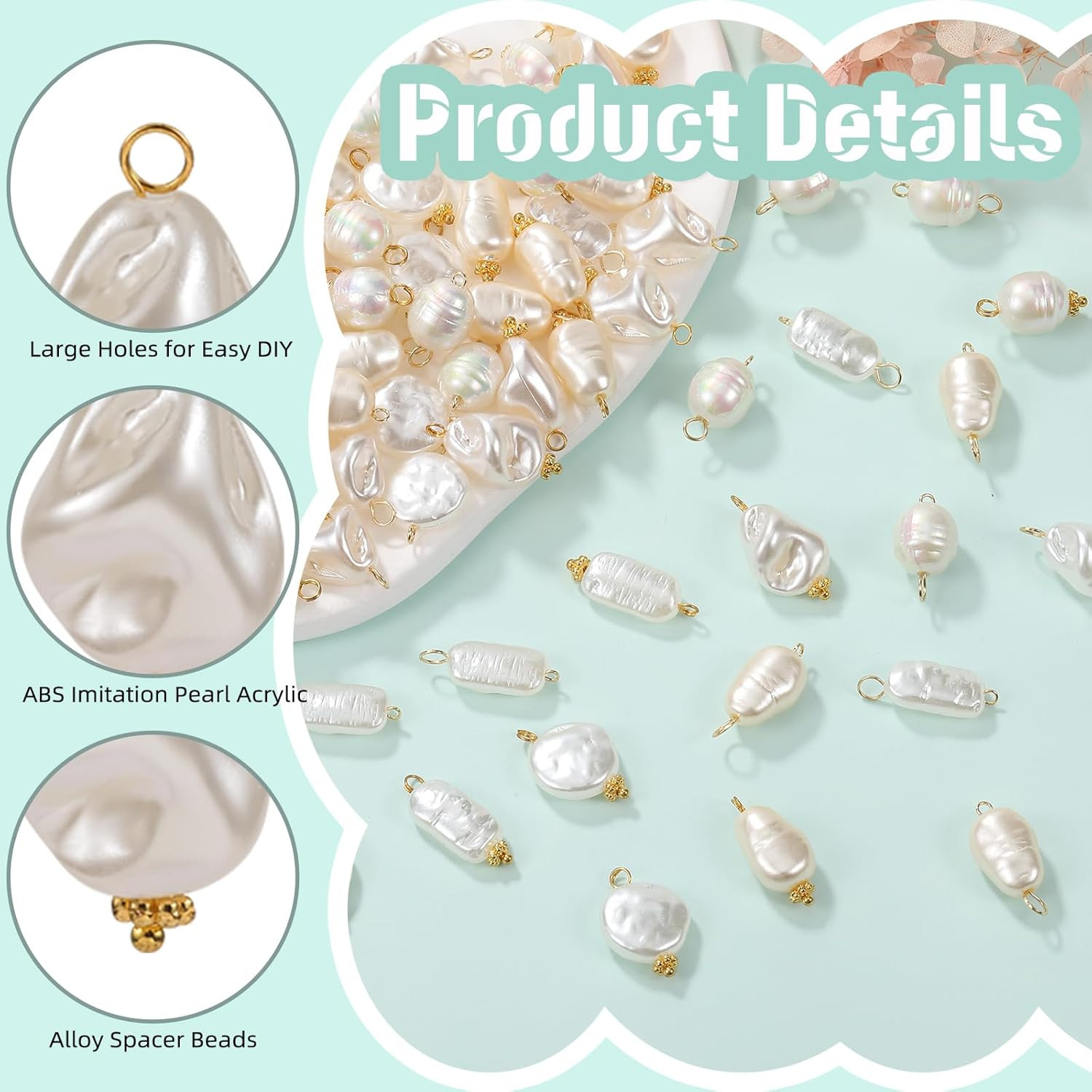 100 Pcs Pearl Charms Craft Pearls Pearls for Jewelry Making ABS Plastic Pearl Be