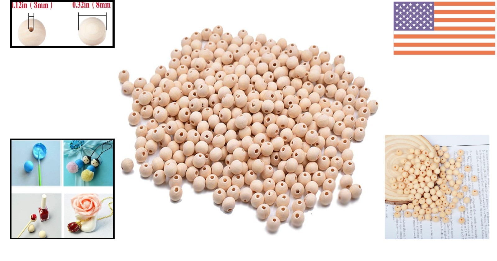 Craft with 300 Pcs Natural 8mm Wooden Spacer Beads – Perfect for All Projects