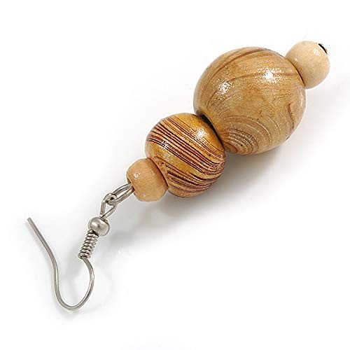 Natural/Brown Colour Fusion Wood Bead Drop Earrings with Silver Tone Closure – 5