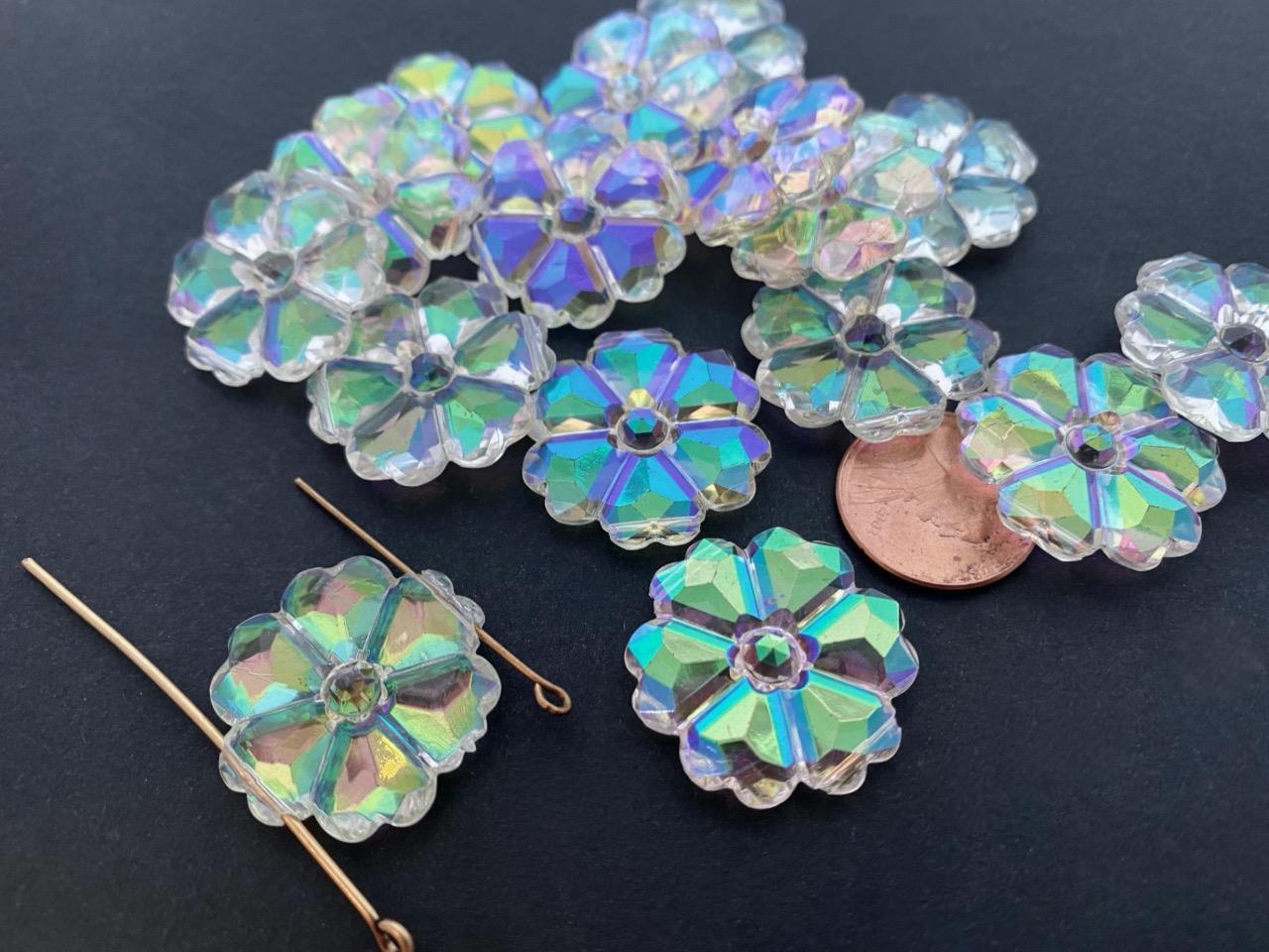 Vintage 24mm Crystal AB Look Plastic 2 Hole Sew On Flower Beads Austria 8