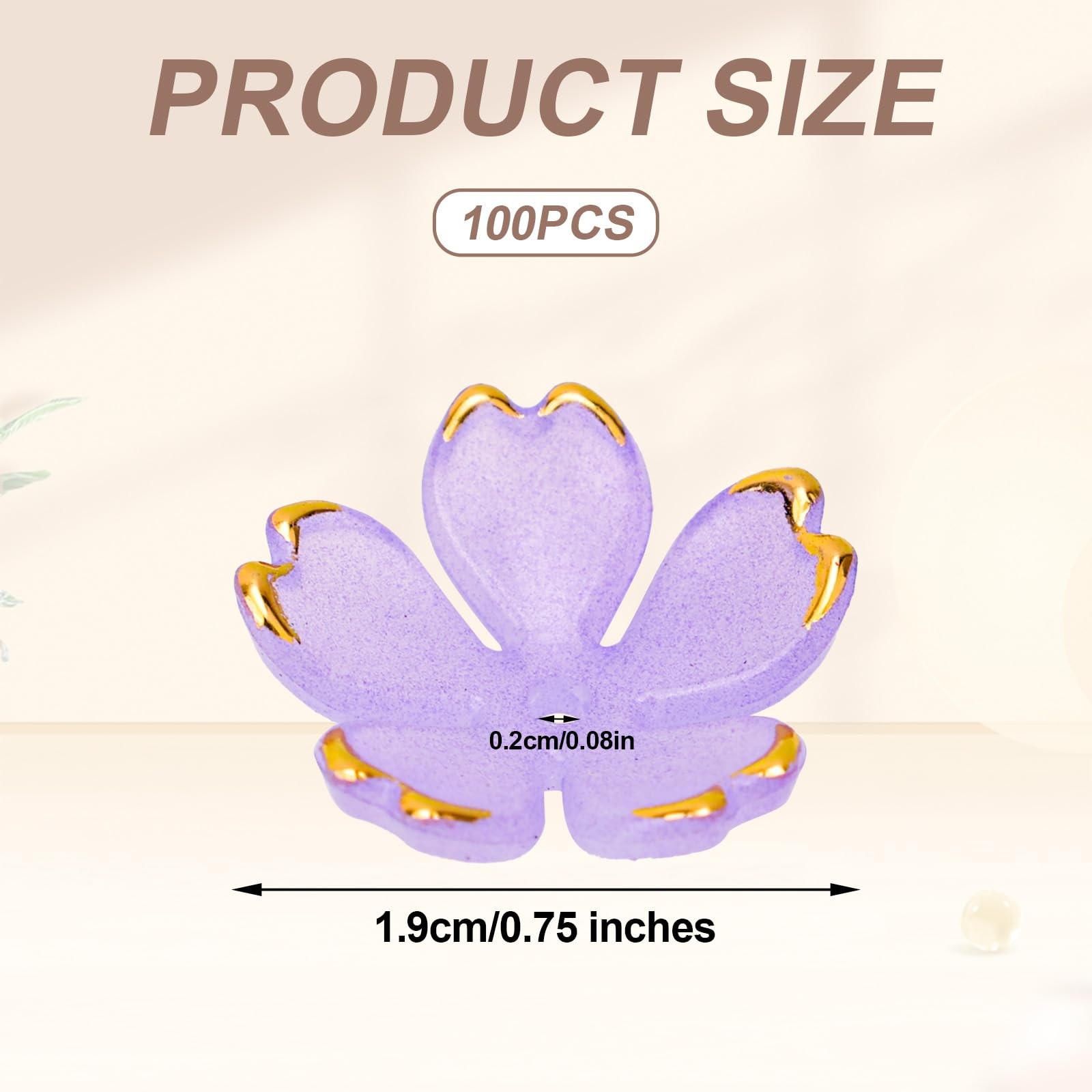 100pcs Cherry Blossom Beads, 5-Petal Acrylic Flower Beads with Gold-Plated Edge