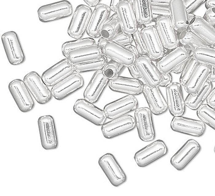Bead, 100 Silver Plated Brass Mini 3×1.5mm Smooth Tube Capsule with 0.3mm Hole