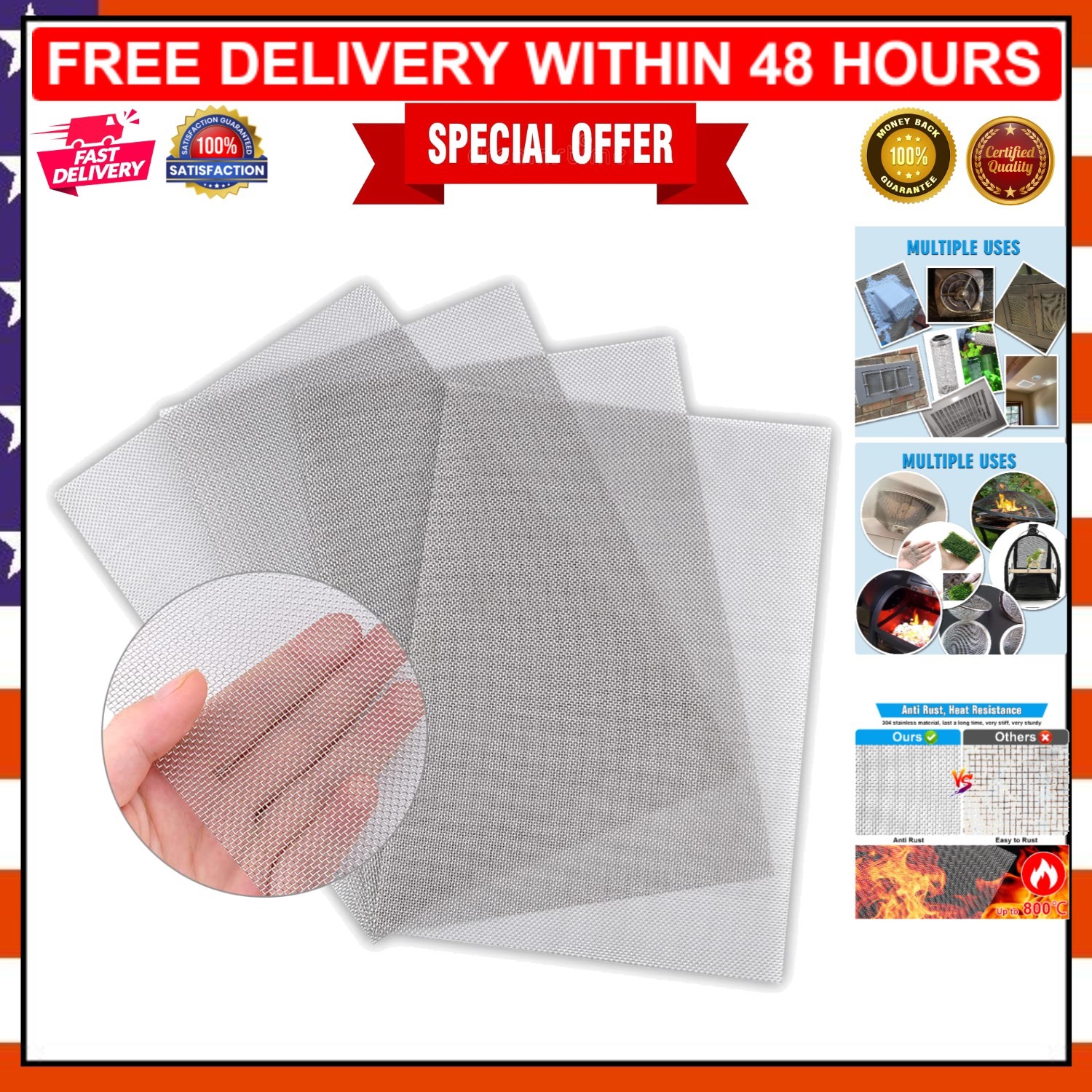 Heat & Rust-Resistant Stainless Steel Mesh 4PACK – 11.8″x8.2″ Multi-Use Solution
