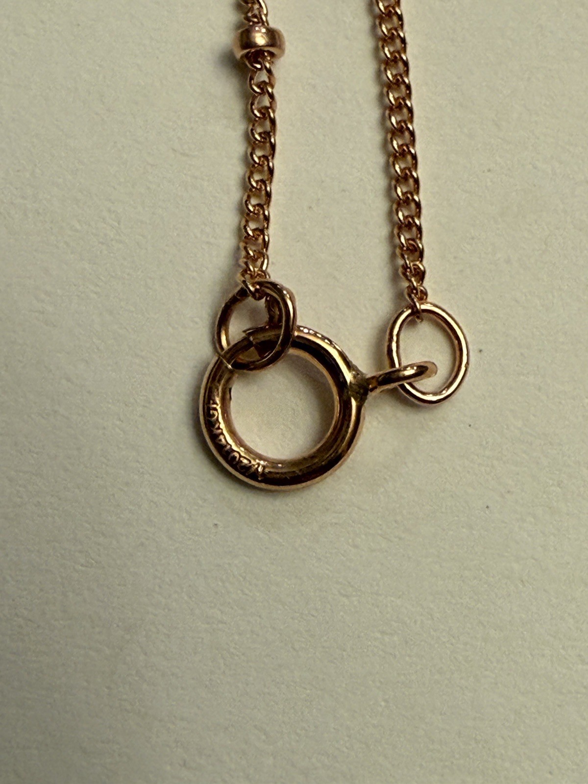 Rose gold 14kt gold filled 1mm satellite curb chain with spring ring 18″