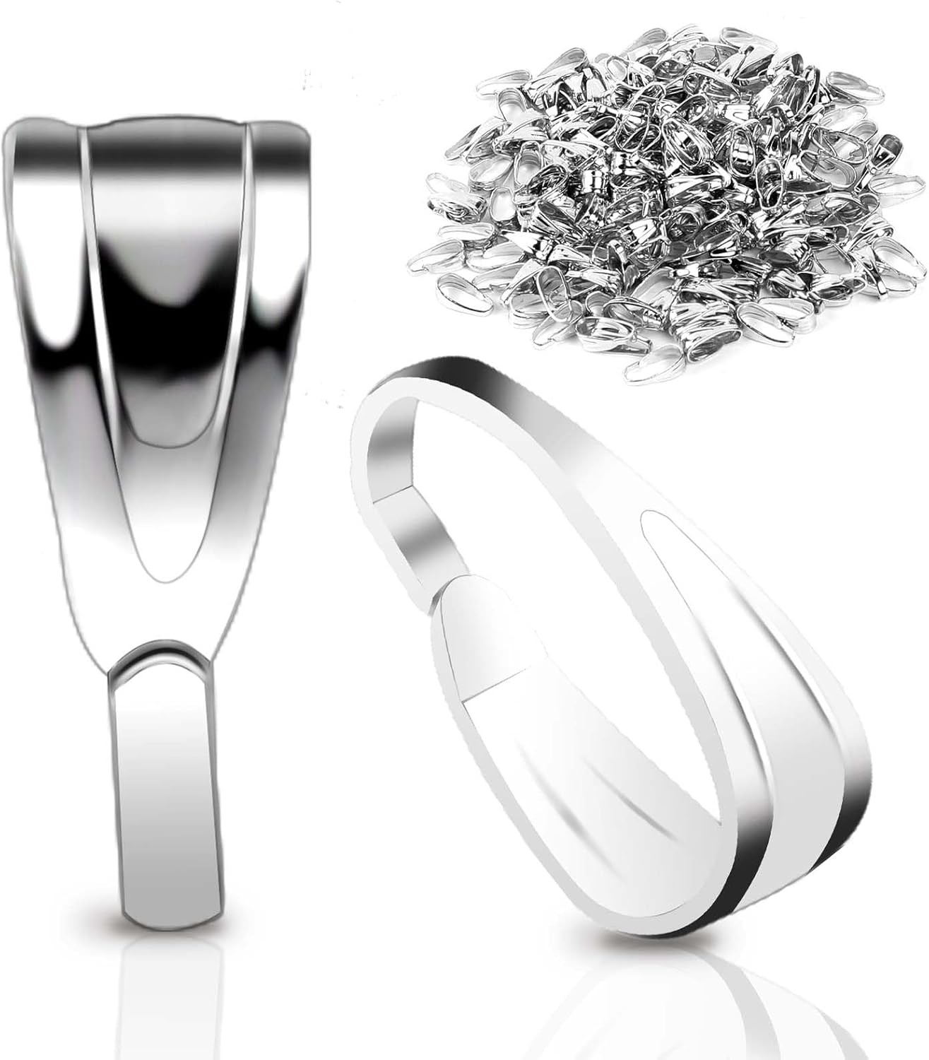 200 Pcs Pinch Bail for Jewelry Making, Bails Pendants Silver