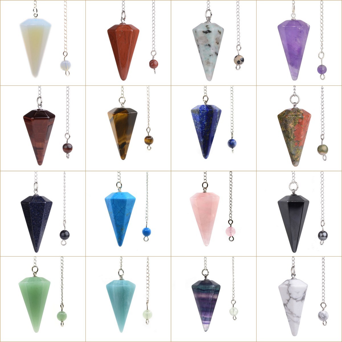 37mm Faceted gemstone crystal healing point chakra hexagonal pendulum 6″ Chain