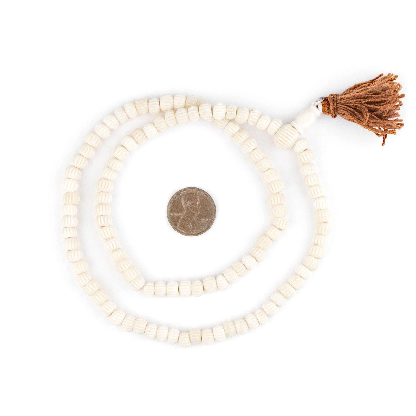 White Carved Chevron Bone Mala Beads 6mm Nepal Round Large Hole 20 Inch Strand