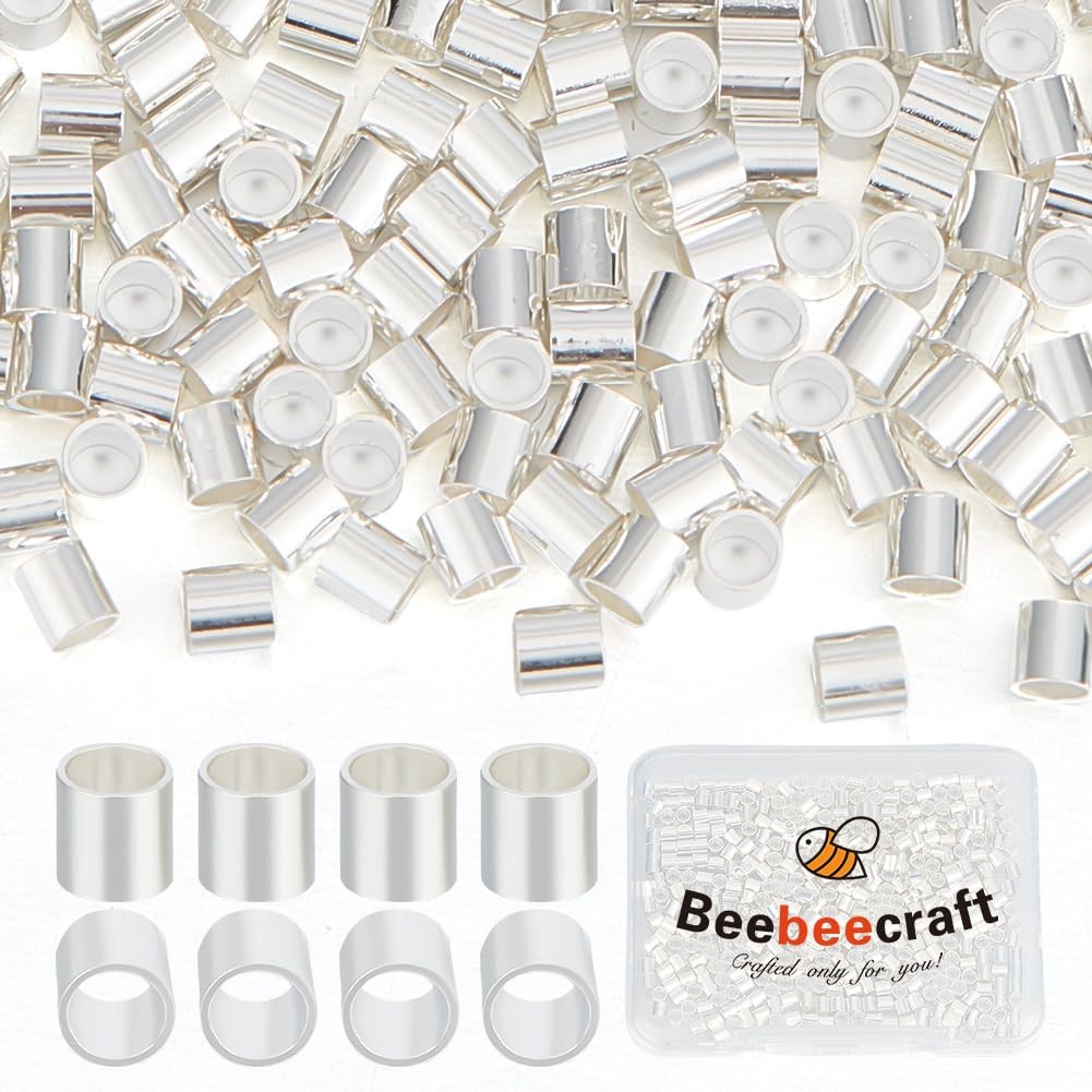 Beebeecraft 1 Box 400Pcs 2.5mm Crimp Tube Beads 925 Sterling Silver Plated Co…