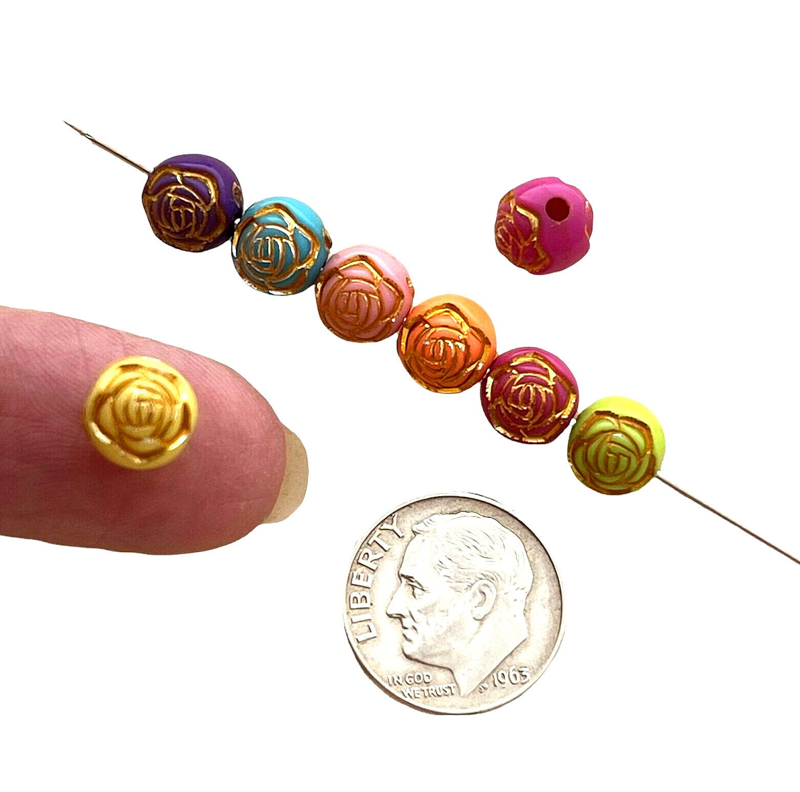 300 Assorted Color 8mm Round Flower Rosebud Rosary Resin Jewelry Craft Art Beads