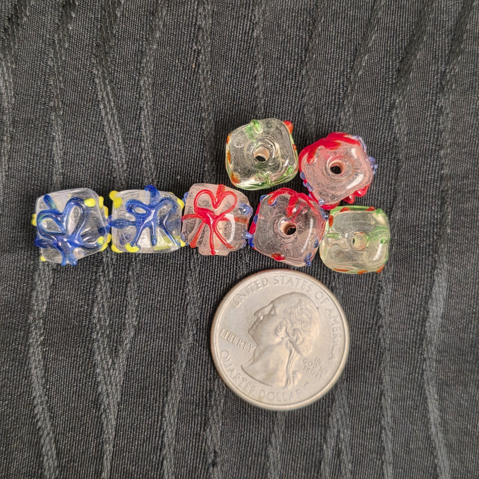 Handcrafted Art Glass Cube Beads Clear Multicolor Lampwork Jewelry Lot Of 35