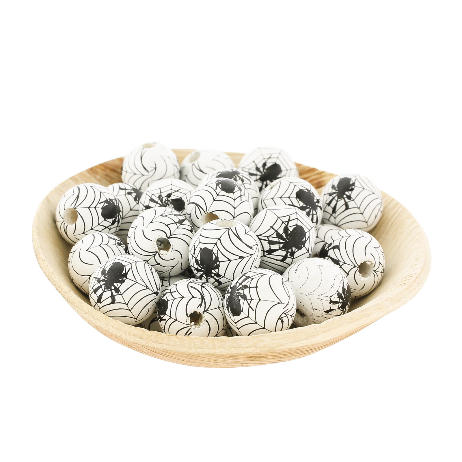 Spacer Wooden Beads 16mm – White Spider Web – 10 Beads – BD1106
