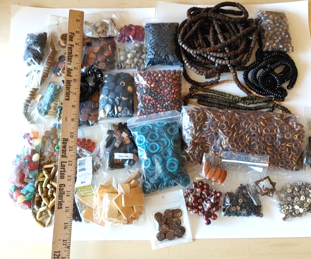 Large Lot Natural Beads Pendants Wood Bamboo Ceramic Nut Shell Glass Paper Stone