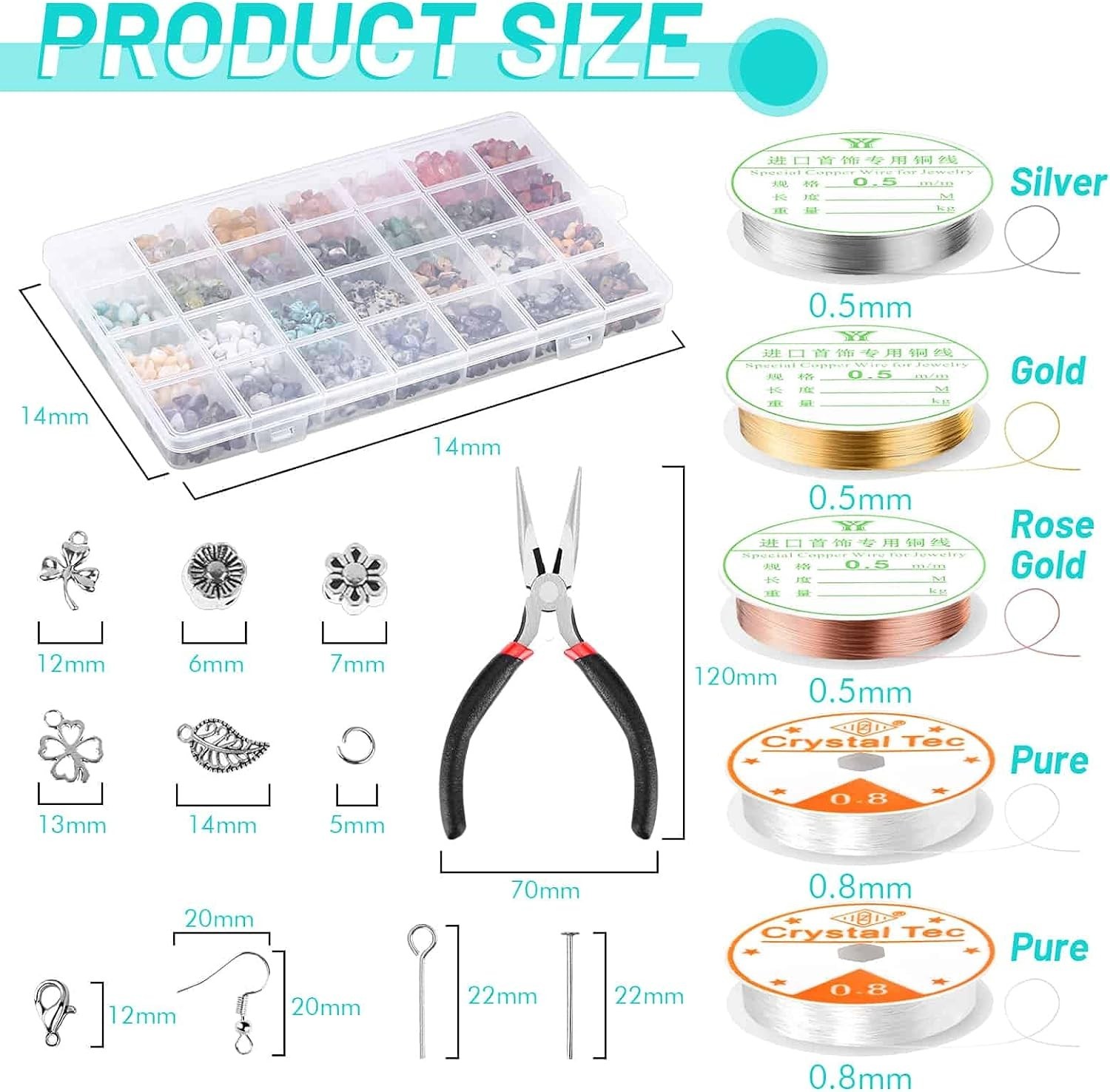 Adult Jewelry Craft Kit with 28 Colors of Crystal Beads and Tools Included