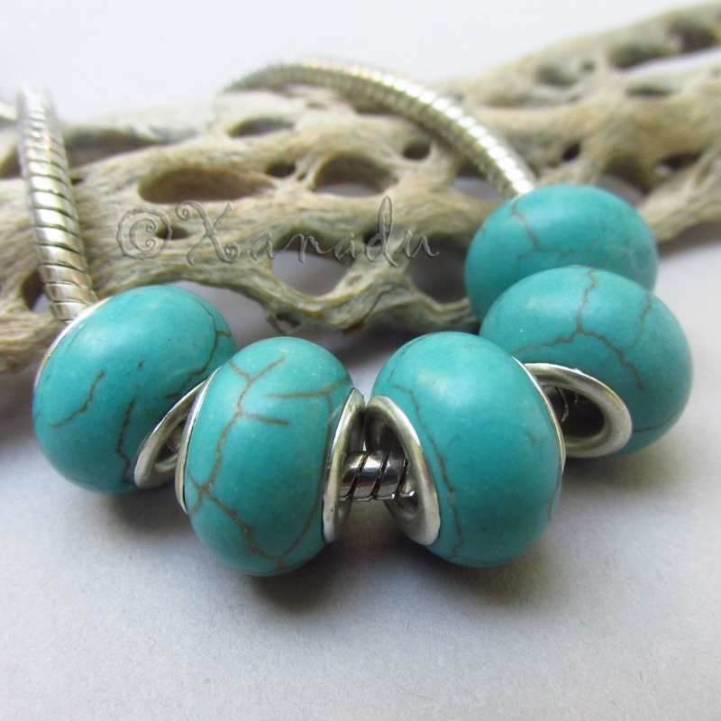 Turquoise Gemstone Wholesale European Large Hole Charm Beads C0078 – 2 Or 5PCs