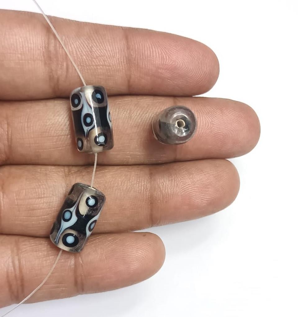 Qty. 20- 17 x 10mm Geometric Black & White Tube Lampwork Glass Beads