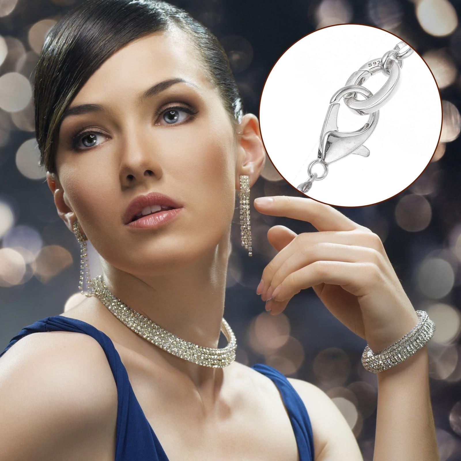 2Pcs S925 Spring Necklace Bracelet Clasps and Closures, Oval Sterling Silver Spr