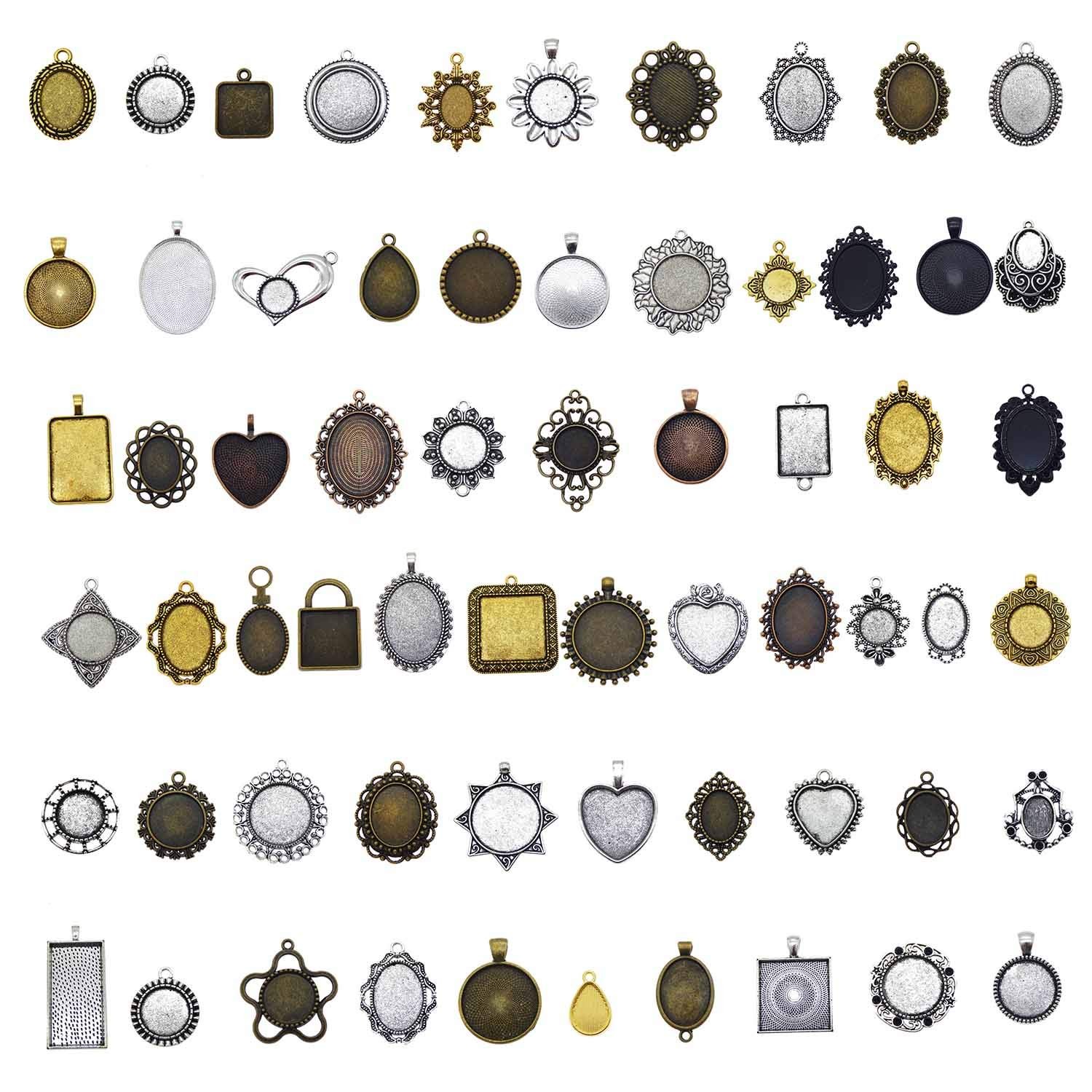 Assorted 60 Pieces Mini Size Blank Bezel Pendant Trays Antique Bronze Silver …
