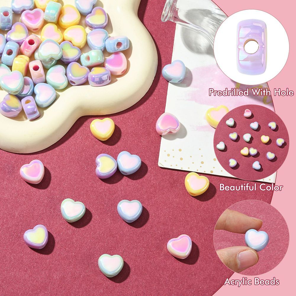 50Pcs Acrylic Heart Beads Love Beads for DIY Bracelet Jewellery Jewelry Making