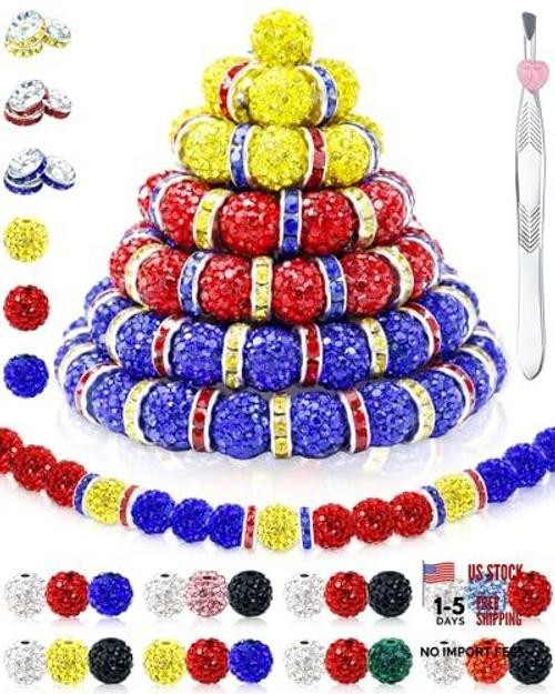 180PCS 10mm Rhinestone Beads for Jewelry Making | Baseball Red, Yellow, Blue