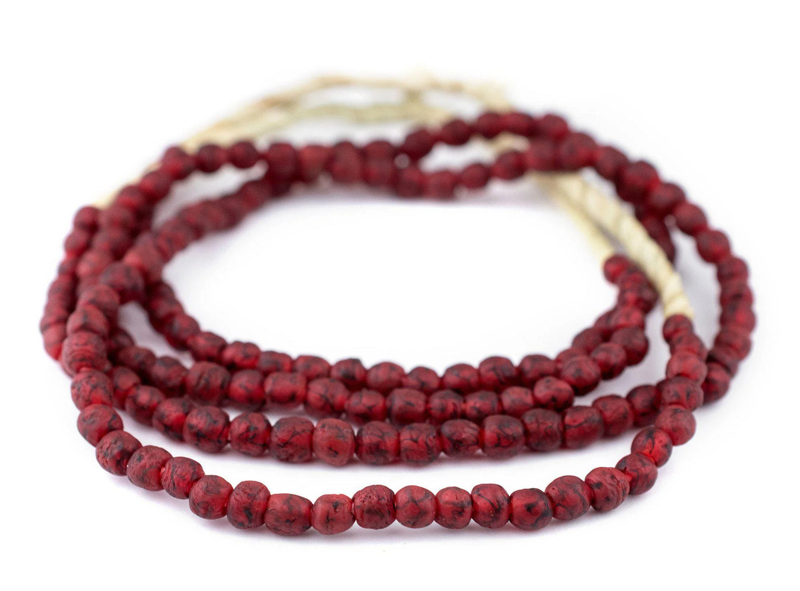 Red Black Swirl Recycled Glass Beads 7mm Ghana African Sea Glass Round Handmade