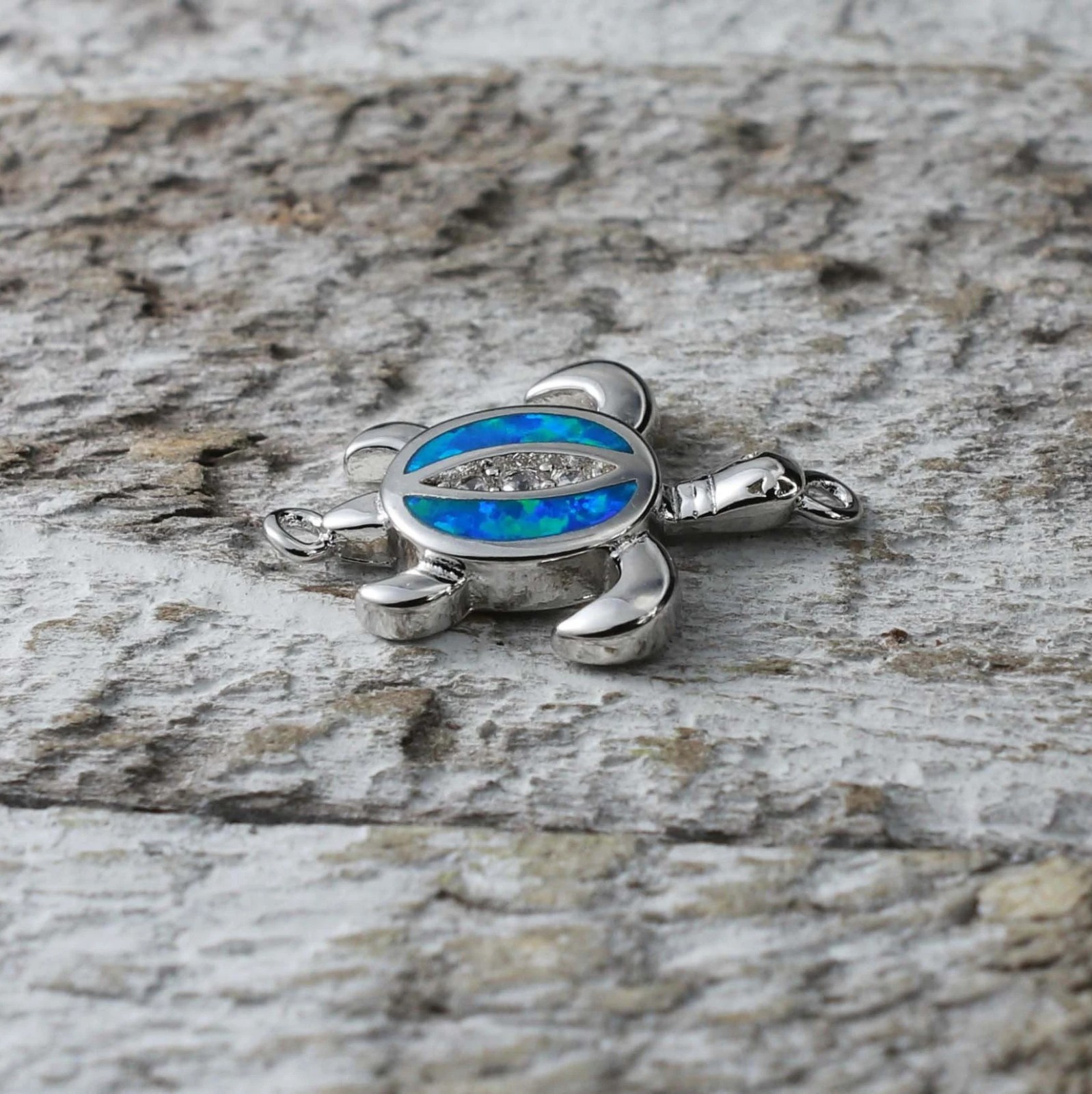 5 Pieces Sea Turtle Connector Silver Plated Charm Opal Cubic Zirconia New