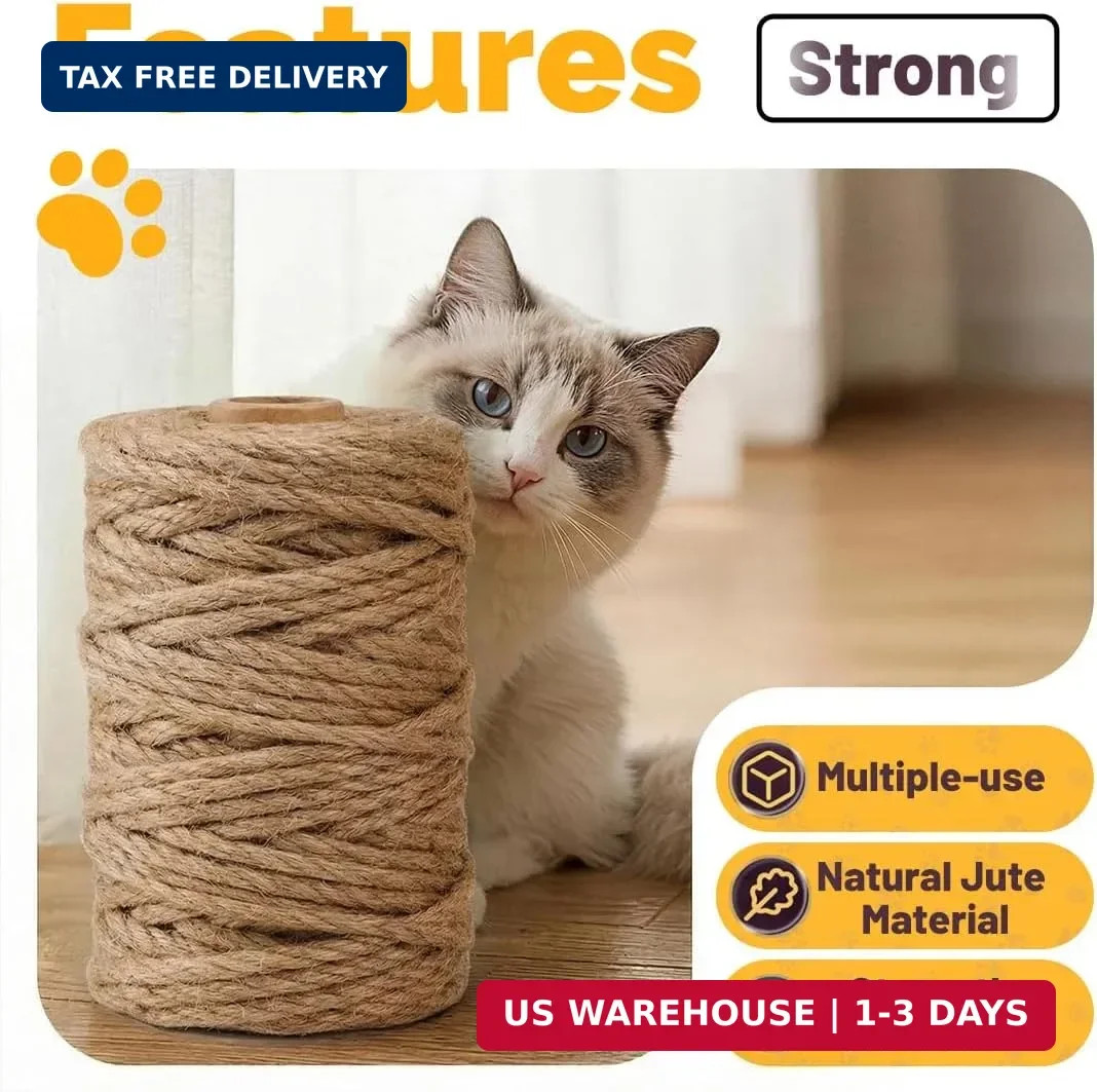 Jute Rope 6MM x 80FT Heavy Duty and Thick Twine Rope for Crafts Projects Gardeni