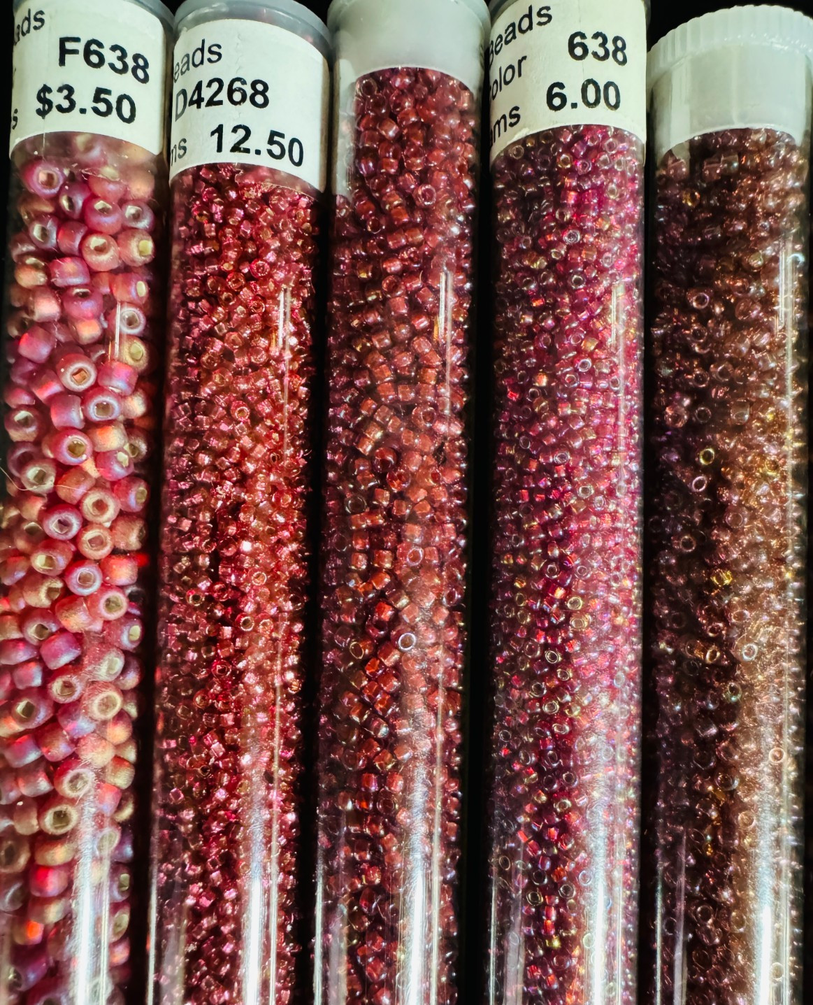 Glass Seed Bead Lot 30 Tubes – Rose Gold Sunset Mix Different Sizes NOS