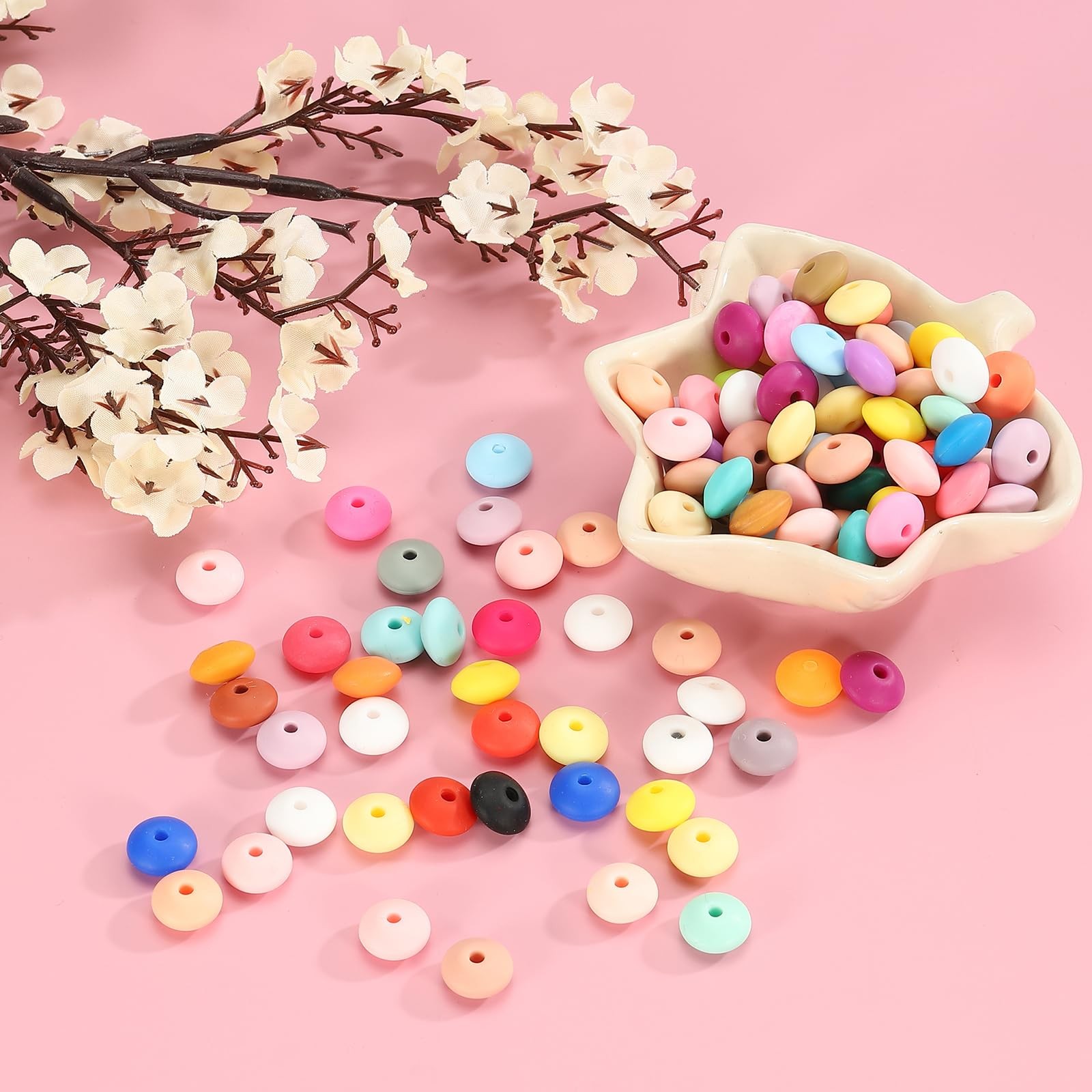 PATIKIL 180 Pcs Bulk Silicone Lentil Beads, 12mm Silicone Abacus Beads Colorf…
