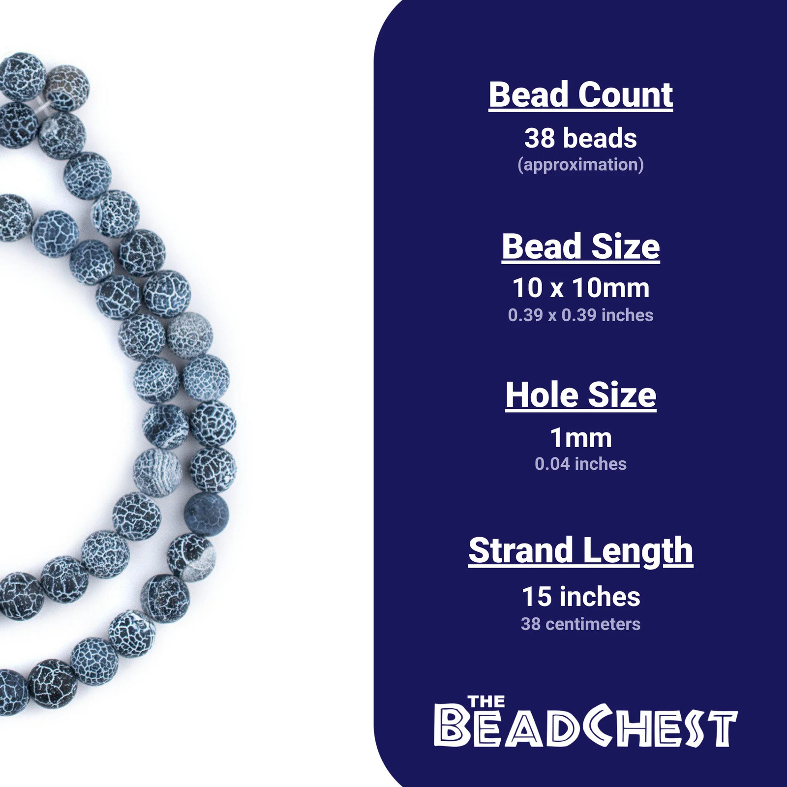 Matte Round Black Crackled Agate Beads 10mm Black and White Gemstone