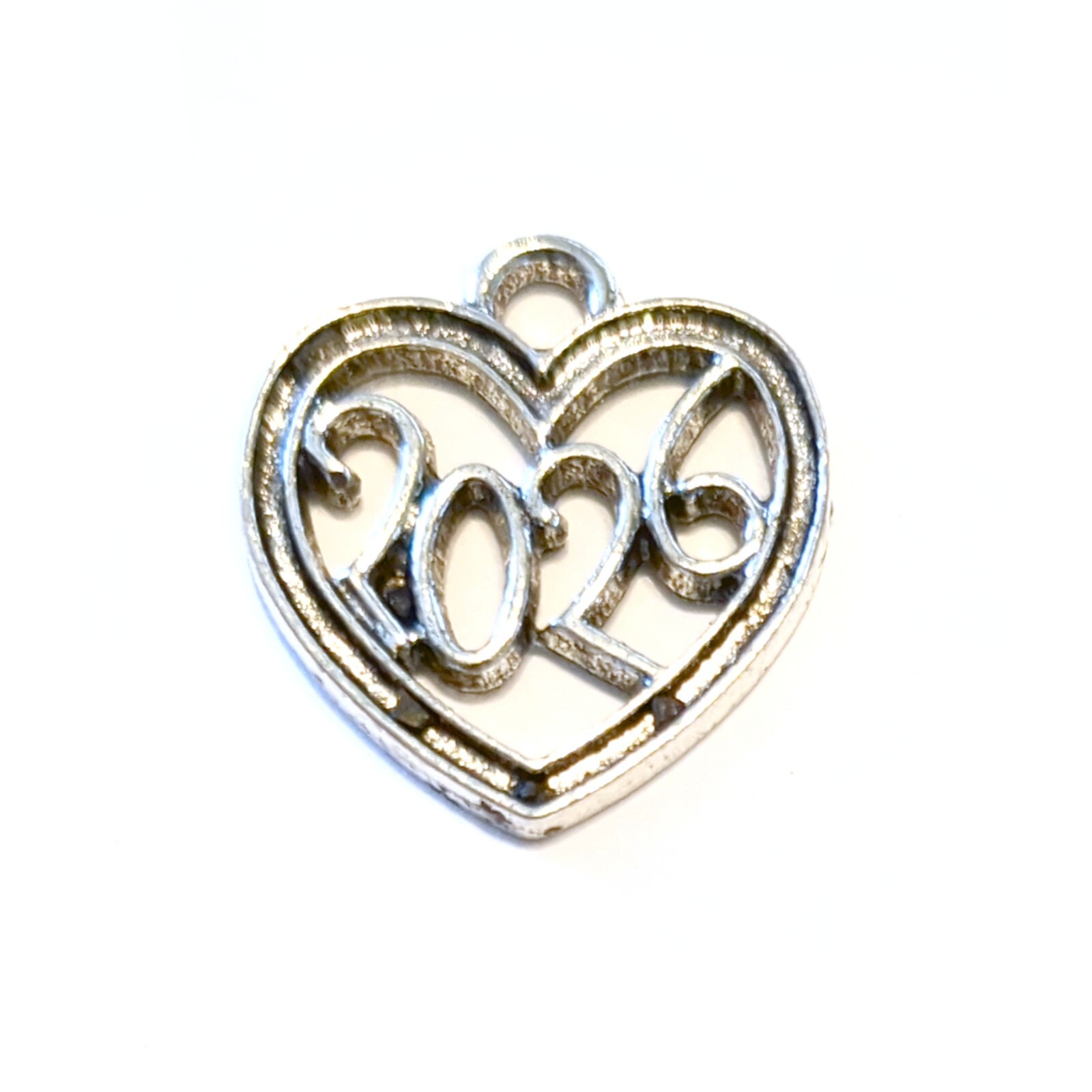 20 Year Charms 2024 or 2025 Heart Grad Class Birth Silver Tone 18mm Lot of 20