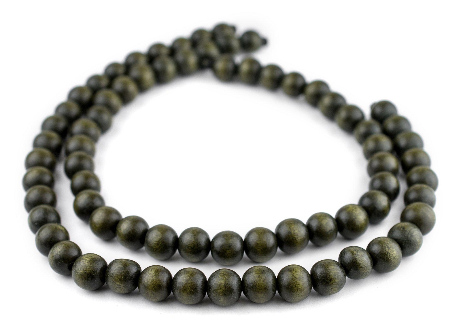Olive Green Round Natural Wood Beads 12mm Large Hole 16 Inch Strand