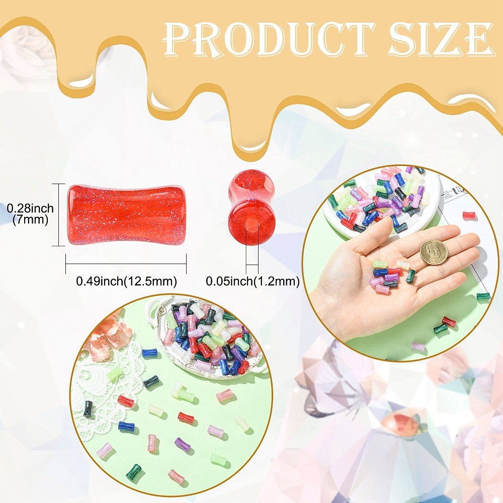 80pcs Tube Resin Beads Bamboo Shape Glitter Powder for Bracelet Necklace Jewelry