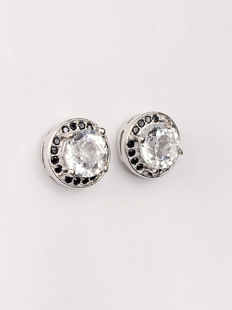 White Quartz Crystal Round Cut 18k Gold Plated S 925 Sterling Silver Earrings
