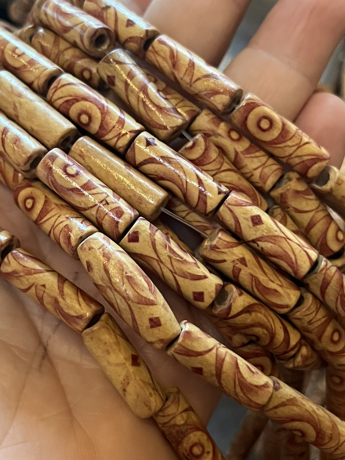 20 Inch Strand Vintage Painted Wood Loose beads Festival Boho 70s Style
