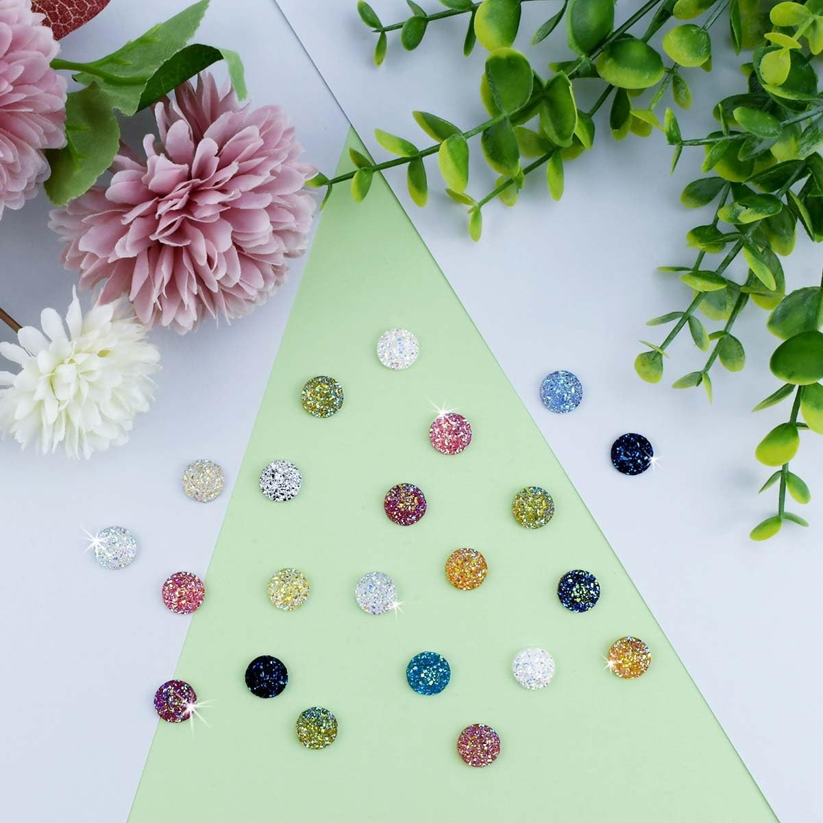 100 Pieces Faux Druzy Cabochons Flat Back Round Resin Beads for Craft DIY Jew…