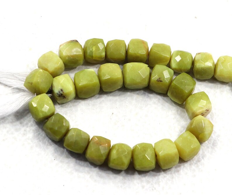 Natural Serpentine Beads 8 Inch Strand 7X7-8X8 MM Beads Faceted Cube Shape Beads