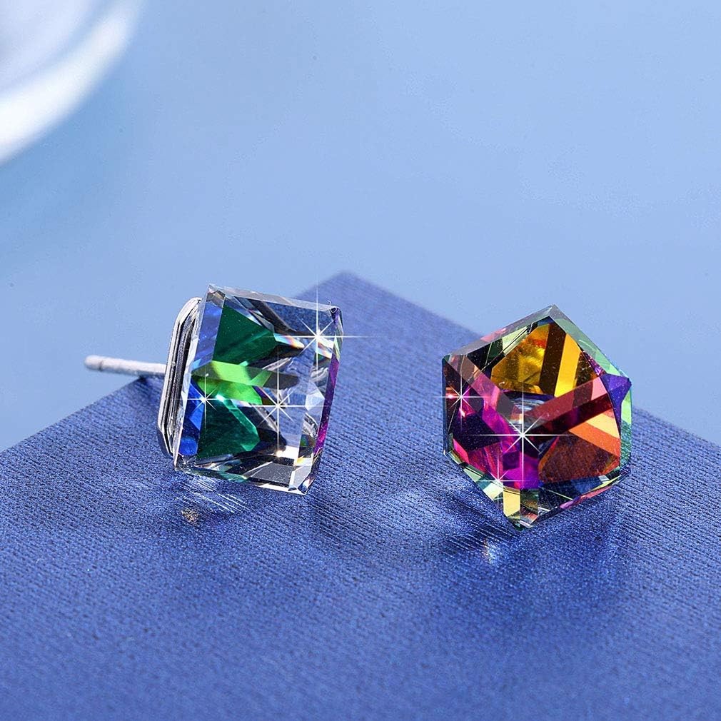 Cube Austrian Crystal Drop Stud Earrings for Women Fashion S925 Sterling Si – 05
