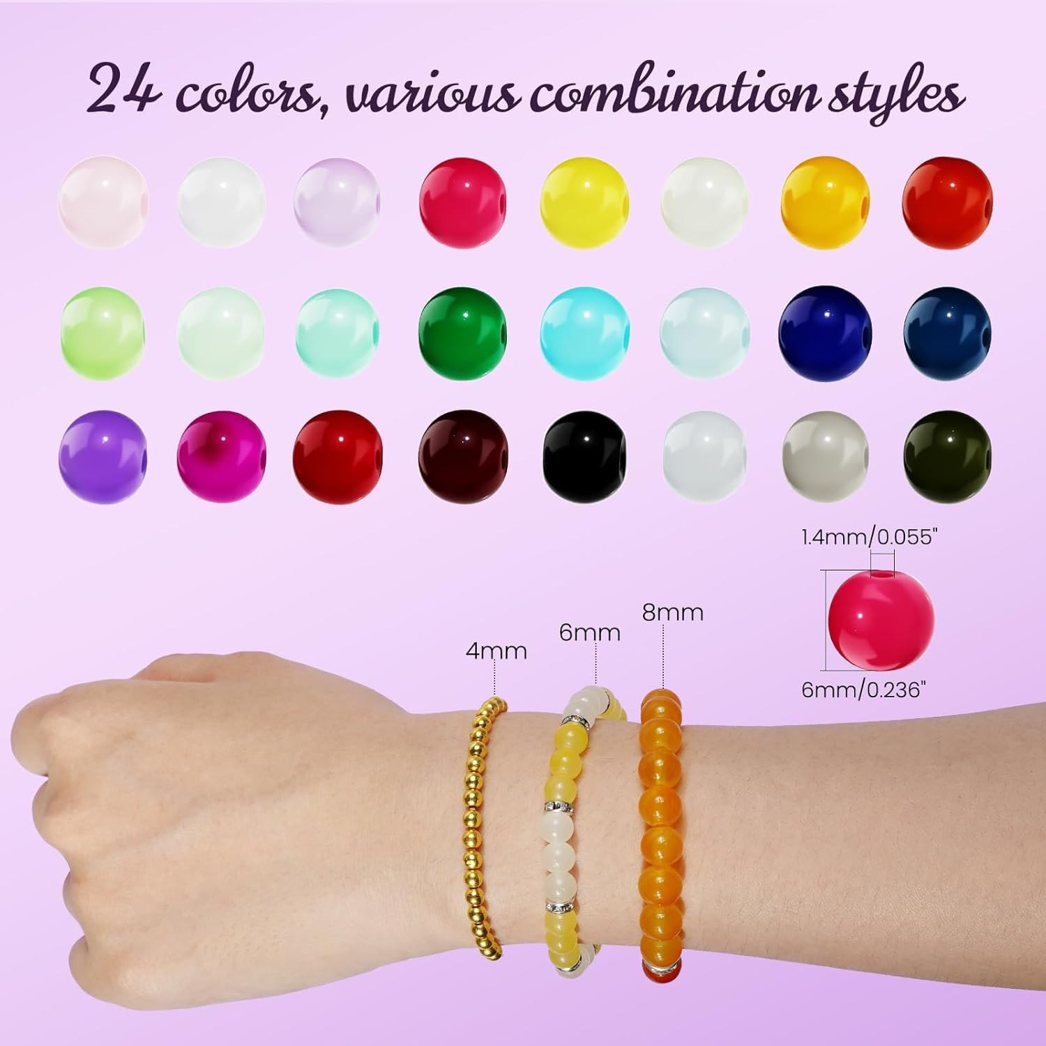 Sunlode Glass Beads for Bracelets 1400Pcs Bracelet Making Kit 6Mm Glass Bead for