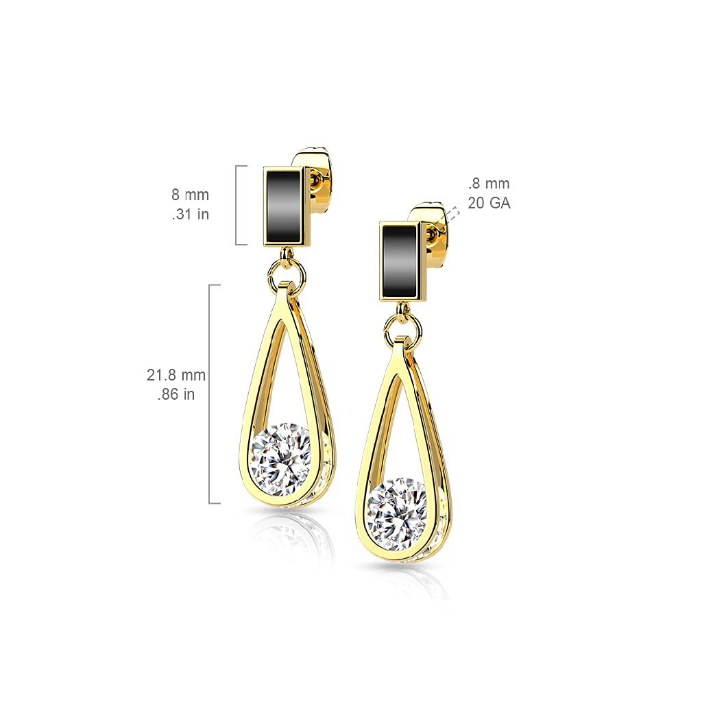 20GA Black Enamel Filled Rectangle with Dangling Hollow Teardrop with Inner CZ 3