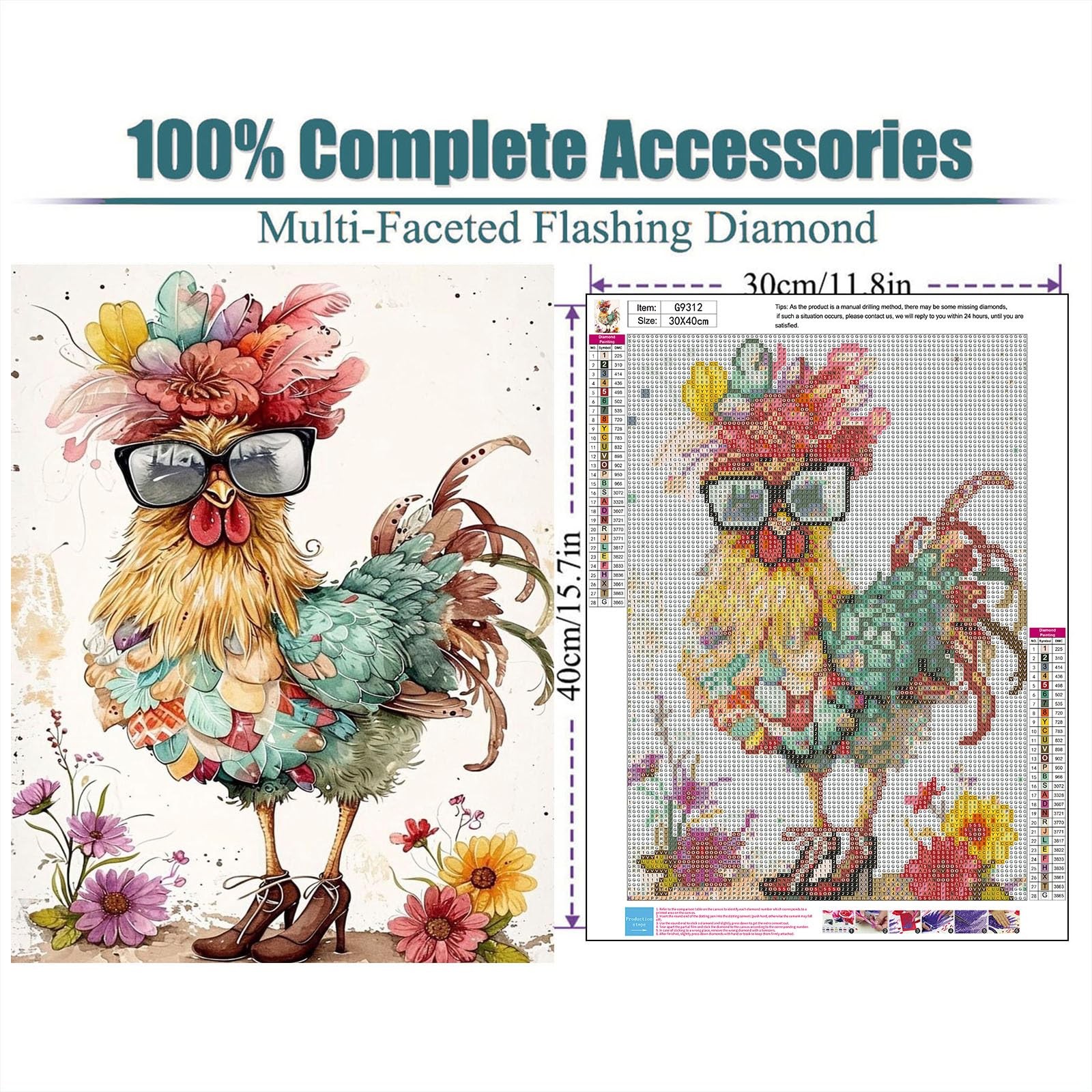 Chicken Diamond Art Kit – 5D Diamond Painting for Adults Chick, Animal Adult G,,