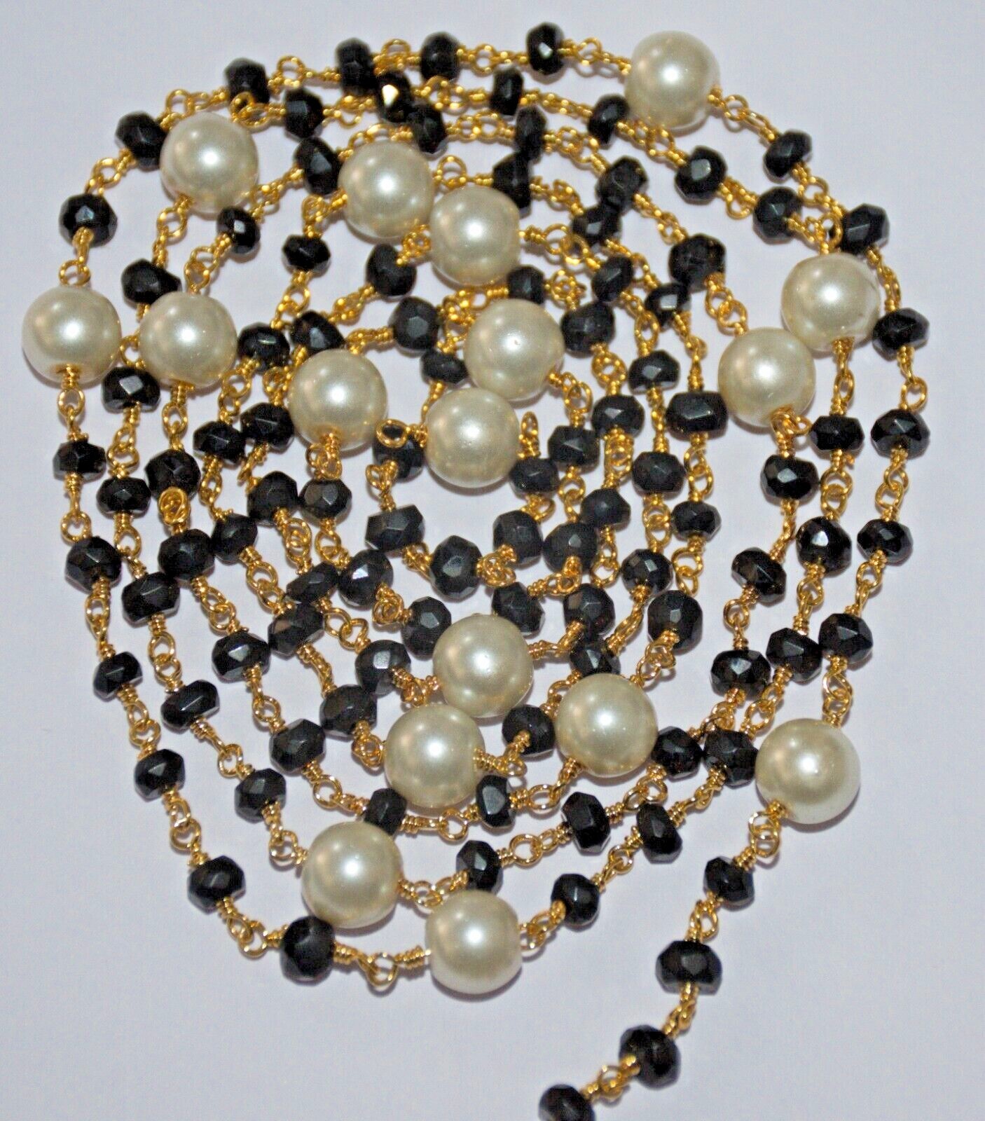 Wire wrapped jewelry making rosary chain, 4mm black gemstone beads bulk roll