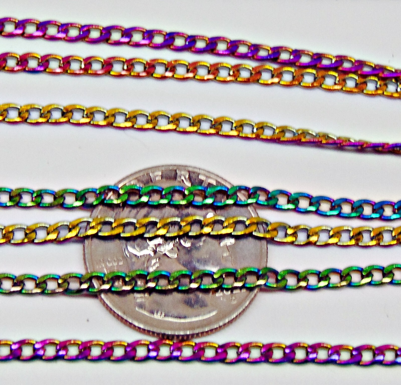 Stainless Steel Curb Chain 3mm x4mm ~ 16 ft (5 meters) Rainbow Finish 3mm x 4mm