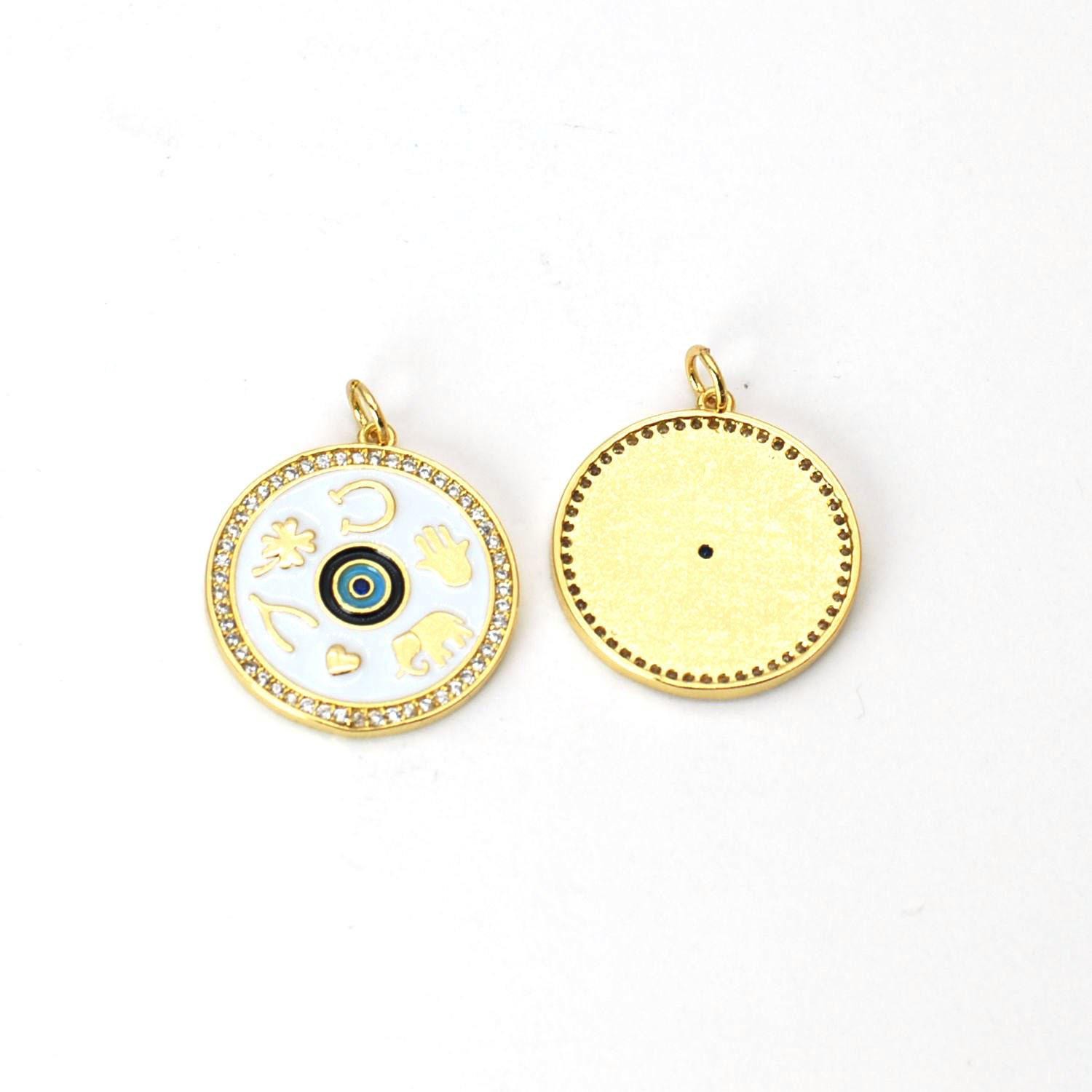 1 Piece 18K Gold Plated Clover, Elephant Enamel Medallion Charm Pendant GADW91